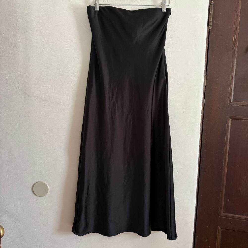 ZARA | Black Satin Strapless A Line MIdi Slip Dress | Medium